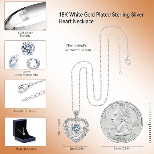 Diamond Floating Necklace for Women,1Carat Moissanite Dancing Heart Pendant,Lab Diamond Heart Jewelry Love You Necklace Gift for Mother's Day Wife Mom3