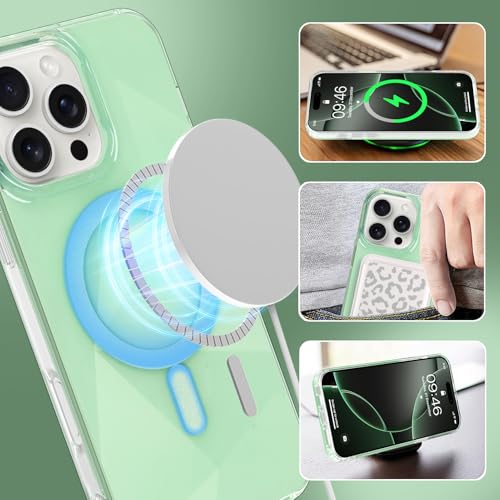 Image of Magnetic Case for iPhone 16 Pro Max [Compatible with Magsafe] [Anti-Yellowing] [1 Screen Protector] Shockproof Slim Iridescent Sparkly Case for iPhone 16 Pro Max 6.9 inch 2024, Green