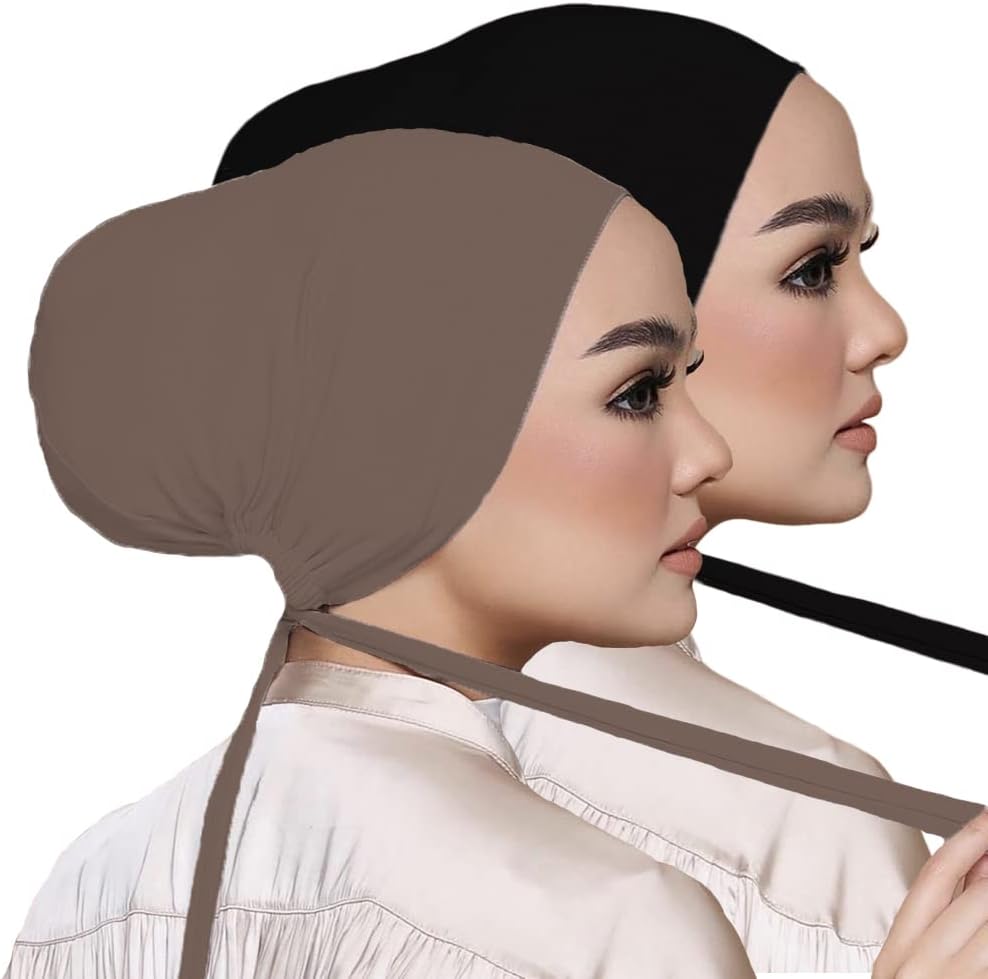 Women Under Scarf Hat Hijab Undercap Islamic Muslim Under Scarf Hijab Cap with Tie-Back Closure