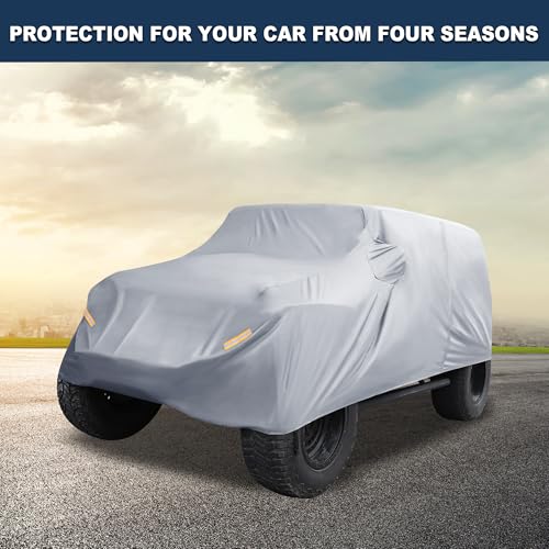 Image of Car Cover Waterproof All Weather with Driver Door Zipper for Jeep Wrangler JK JL 4 Door 2007-2021 / Full Exterior Cover /Durable 210D Oxford Cloth / 1Pcs Gray