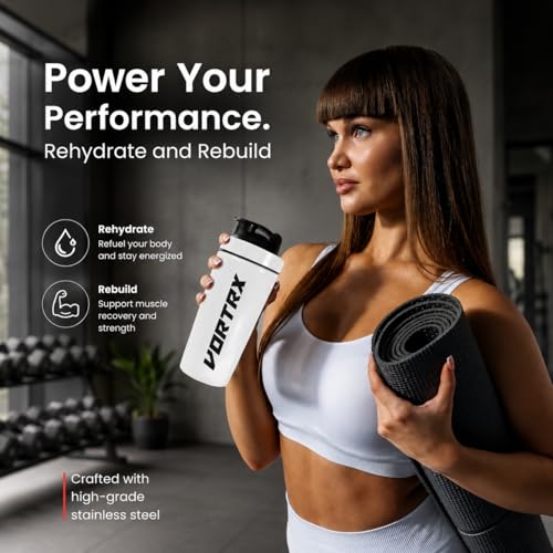 Image of Stainless Steel Shaker Bottles For Gym | 100% Leakproof BPA-Free Protein Shaker Bottle With Whisk Ball | Perfect for Protein, Pre-Workout, Creatine | Metal Shaker 750ml - White