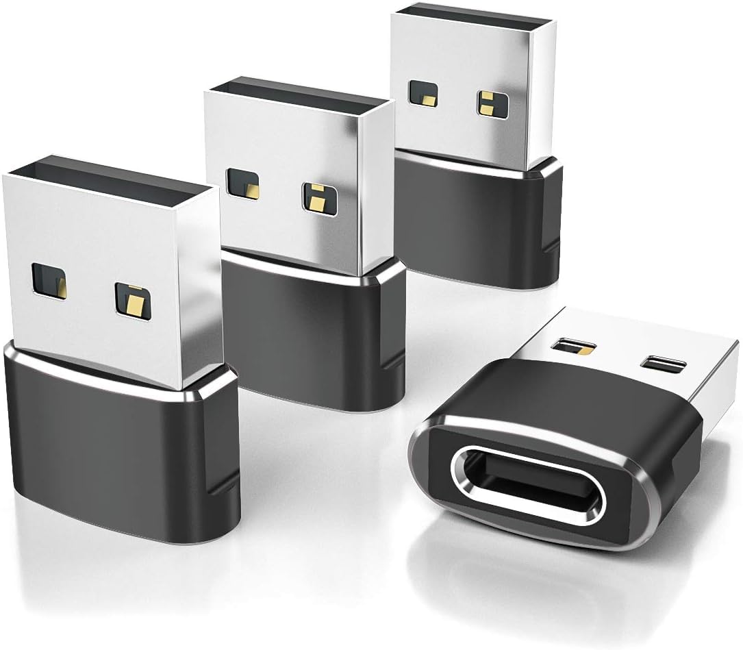 USB to USB C Adapter USB C Female to USB Male Adapter 4-Pack, Type C to USB A Charger Cable Converter, Compatible with iPhone 15 14 13 12 11 Plus Pro Max iPad Pro Air 4 Mini Apple Watch Ultra iWatch