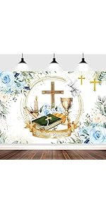 AIBIIN 7x5ft Mi Bautizo Backdrop God Bless Green And Gold Eucalyptus - View #4