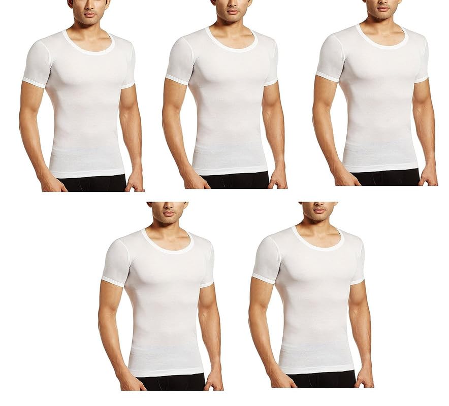 underloop Premium White Cotton Half Sleeves Vest for Men(Pack of 5) Pure Combed Cotton-picture-23