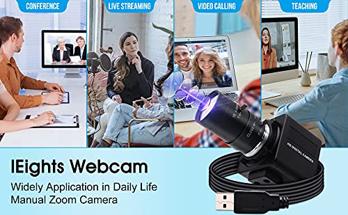 Câmera USB de 8 MP com zoom de 2,8 a 12 mm, webcam, foco variável, câmera para PC, mini UVC USB2.0 U
