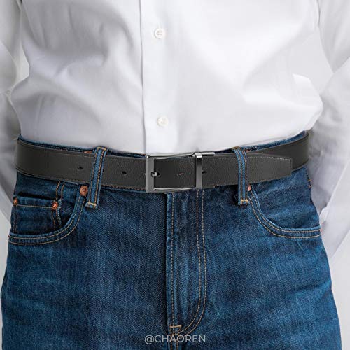 Image of Chaoren Leather Ratchet Belt 2 Pack Dress with Click Sliding Buckle 1 3 /8 inch in Gift Set Box - Adjustable Trim to Fit