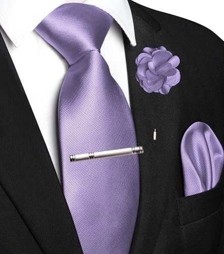Image of JEMYGINS Formal Necktie Solid Color Tie and Pocket Square with Tie Clip Lapel Pin Sets for Men 4PCS
