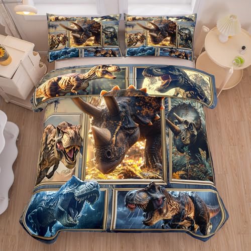 Image of Dinosaur Comforter Set Full, 3 PC 3D Dinosaur Bedding Set for Boys, Super Soft Lightweight Dinosaurs Print Comforter Sets for All Seasons, Includes 1 Comforter (79 inchx90 inch) and 2 Pillowcase(20 inchx30 inch)