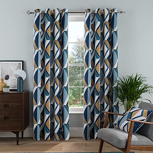 Sleepdown Rideaux à œillets géo en Losanges imprimés pour Chambre à Coucher et Salon - 117 x 137 cm - Bleu Marine