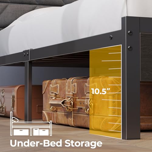 Seventable Bed Frame Full Size with Charging Station, LED Bed with Upholstered Storage Headboard, Metal Platform Bed with Under Bed Storage, No Box Spring Needed, Noise Free, Easy Assembly, Grey - Image 6