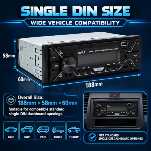 Image of AUTO SNAP GVAA Single DIN Car Stereo MP3 Player with USB, AUX, FM Radio, Bluetooth, Hands-Free Calling & Digital Display | Car Music System with Easy Controls with App 507