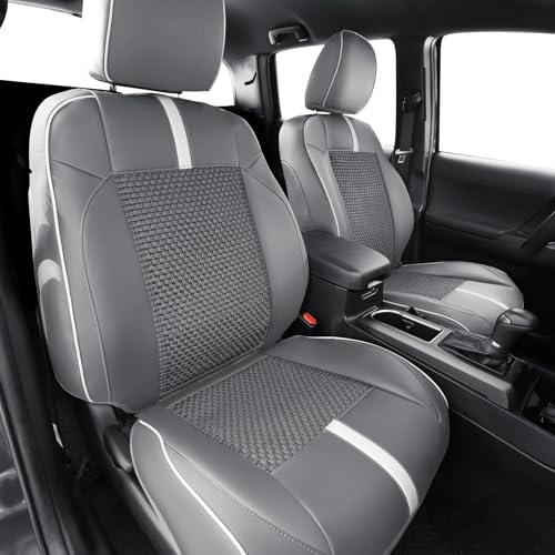 Image of Front Seat Covers Custom Fit for Toyota Tacoma 3rd Gen(2016 2017 2018 2019 2020 2021 2022 2023) Double & Crew Cab SR, SR5, Limited,TRD Sport, TRD Pro,TRD Off-Road,Trail Special Edition,Grey White