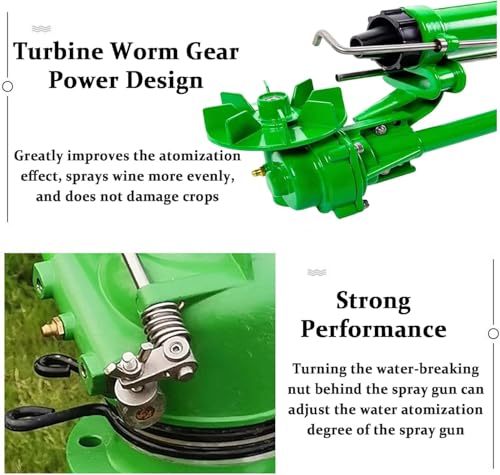 Aspersor de impacto de impulso resistente, aspersor de cultivos ajustable de 360° con juego de boquillas de repuesto para riego de áreas grandes en agricultura, césped, jardín y campo