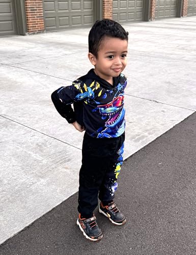 Image of Toddler Boy Clothes Dinosaur Printed Hoodies Toddler Clothes for Boys Long Sleeve Sweatpants Set T-Rex Outfits 3-7t