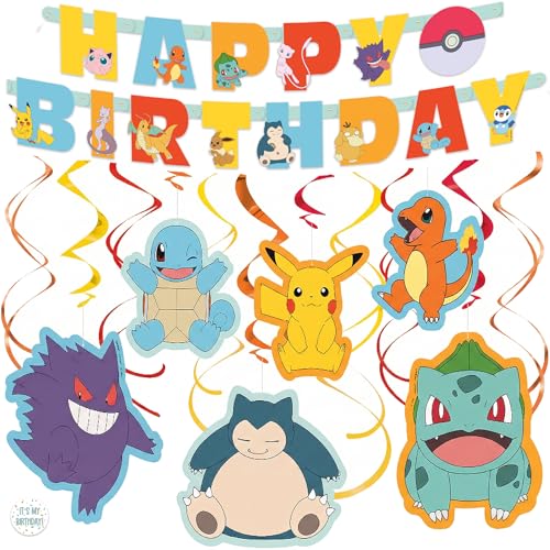 Pokemon Birthday Decorations Party Supplies - Officially Licensed - 1 Happy Birthday Banner, 12...