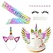 Produktbild Basumee Einhorn Kuchen Topper Regenbogen Einhorn Kuchendeckel Tortendekoration Satz mit Wimpern Flügel Geburtstagsscherpe Stirnband für Kinder Geburtstag Kuchendekoration