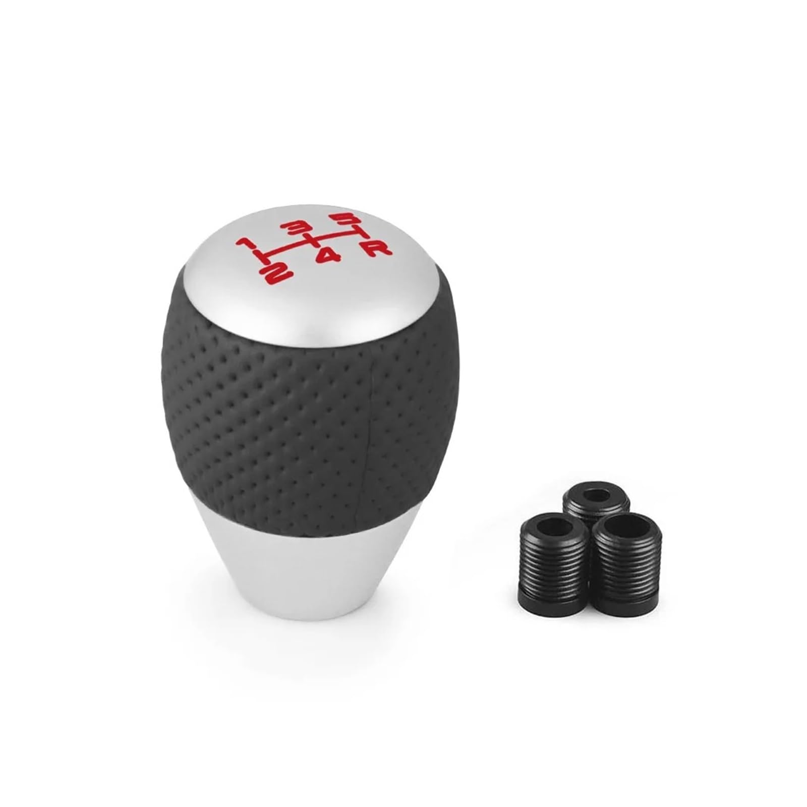 DAJMSUY Universal Leather＆Aluminium Car Gear Shift Knob 5 Speed for M8 M10 M12 Lever Level Head Car Gear Shift(Silver)