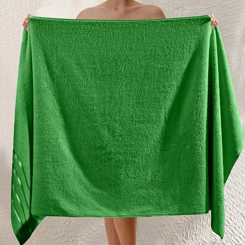 Image of Elegant Comfort 100% Turkish Cotton 4 Lines Viscose Stripe Jumbo Bath Towel -Hotel Spa Quality Extra Large 35 x 70 Inch Bath Towel Ultra Soft, Super Absorbent Quick Dry Large Bath Towel, Emerald Green