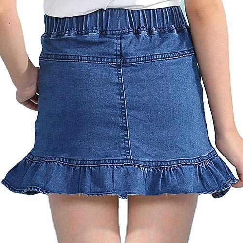 Tibe Pincess Girls Kids Denim Lace Skirt Casual Mini Stretch Waist Flared Plain Pleated Tutu Skirt Blue Size 7-8T #TOP3