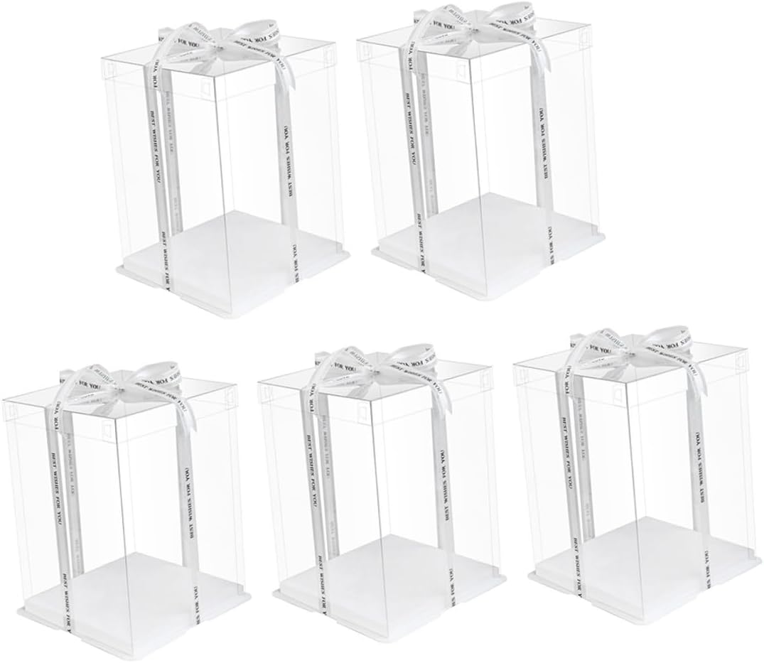 5pcs 8-inch Double-layer Birthday Cake Box with Ribbon, Food Packaging Cake Carrier and Storage Container for Party and Packaging