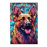 German Shepherd Dogs Lovers Stained Colorful Glass 1000 Pieces Art Painting Wooden Puzzle for Kids Adults, Birthday Mother's Father's Day Christmas for Dad Mom Son Daughter