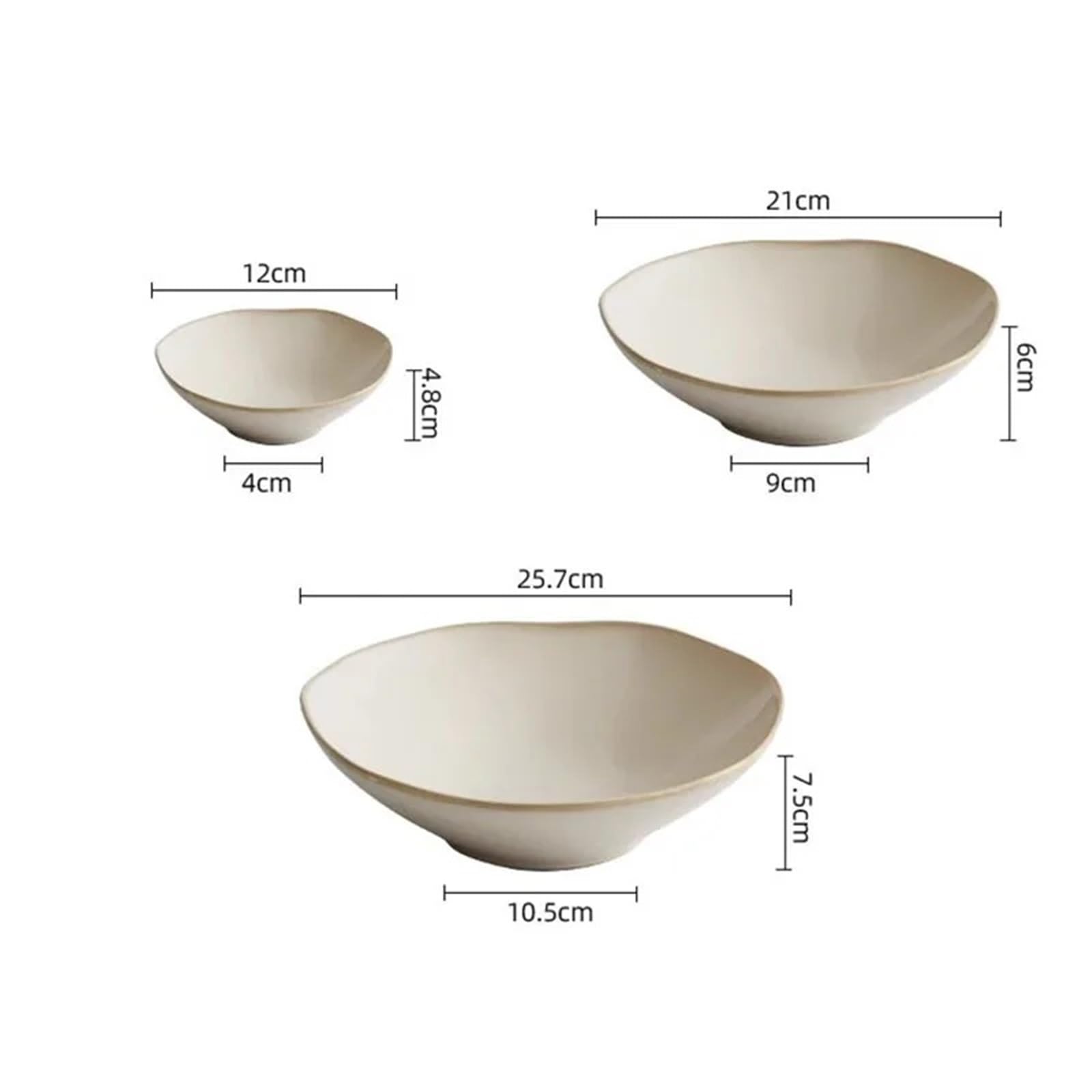 Ensaladeras Cuenco de cerámica Cuenco de Postre Irregular Cuenco de Sopa Cuencos de Espagueti Ensaladeras Cuencos hondos para Cereales, Ensalada(25.7 * 7.5cm)