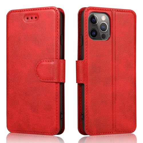 Étui en cuir synthétique de qualité supérieure pour iPhone 15 Pro finition rouge épurée