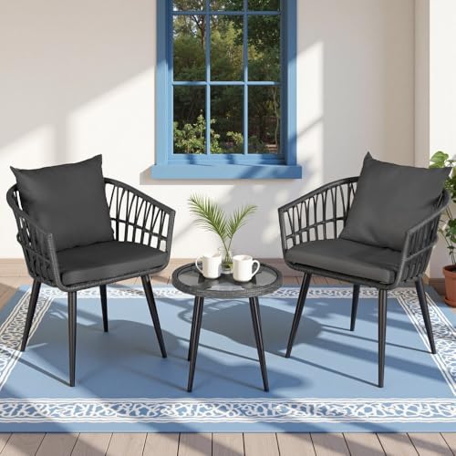 Gardeon 3PC Outdoor Bistro Set, Patio Furniture Lounge Setting, Table and Chairs Set of 2 for Porch Backyard Lawn Poolside Deck Cushion, Grey