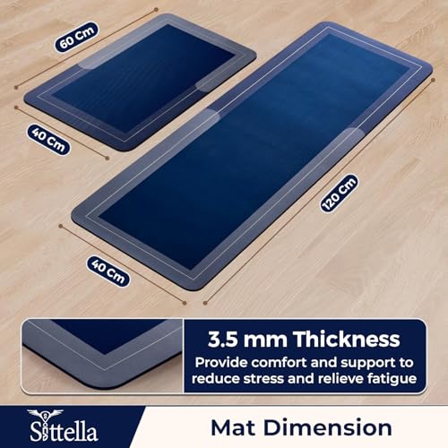 Image of SITTELLA Rubber Kitchen Mats Set of 2, Anti-Skid Kitchen Mats, Water Absorbent Rug, Carpets, Floor Mat for Home and Kitchen (120x40cm & 40x60cm) Blue, Rectangular