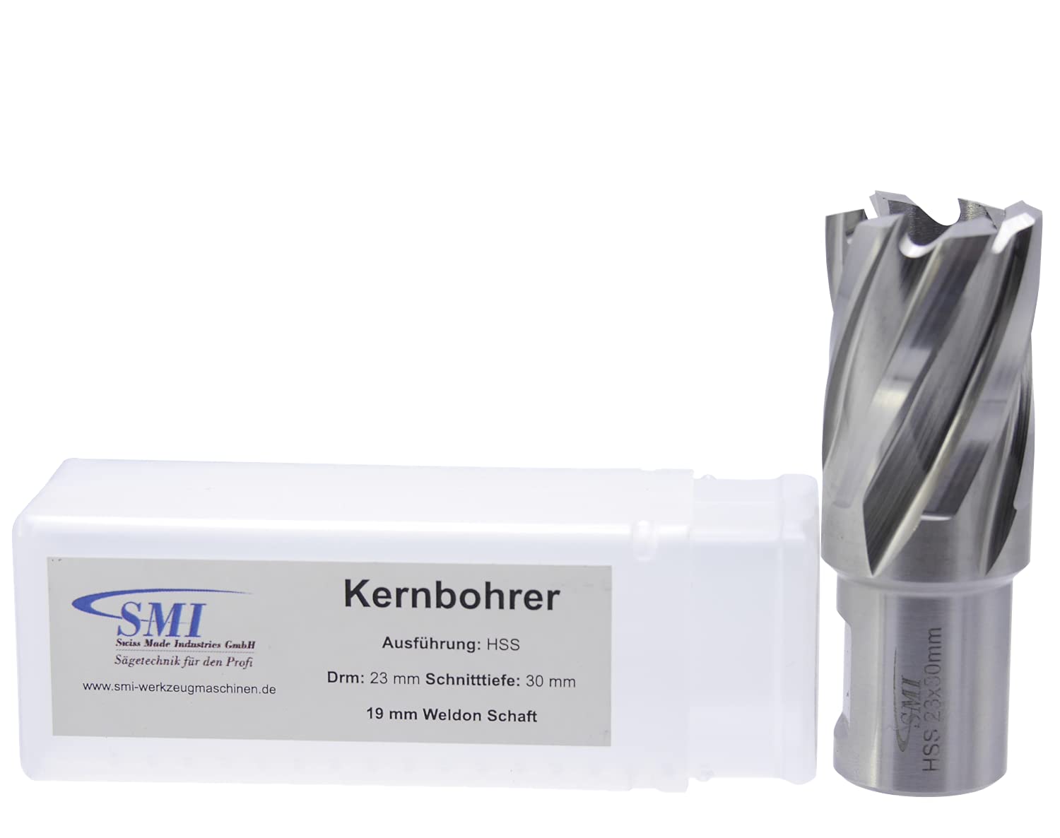 SMI HSS Kernbohrer 23 mm Drm. Schnitttiefe 30 mm, Aufnahme 19 mm Weldonschaft