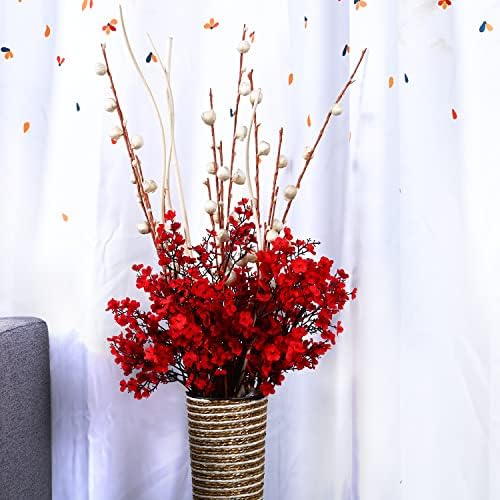 Babys Breath Silk Flowers 6 Bundle Red Flowers Fake Baby's Breath European Artificial Flowers with Stem Real Touch Flower Artificial Gypsophila for Christmas Home Wedding DIY Flowers Party Decor