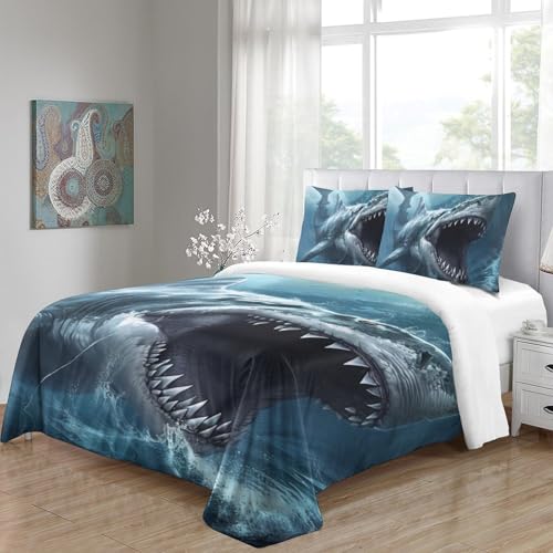 Housse de couette motif requin blanc lit double 200x200 en microfibre - 5