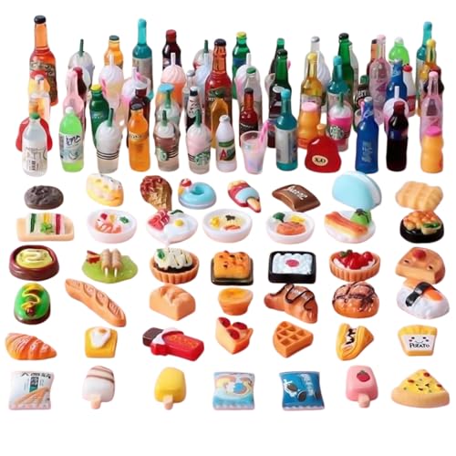 MLPKOI 150 peças comida miniatura comida de brinquedo, acessórios para casa de bonecas, brinquedos misturados para alimentos e bebidas em miniatura acessórios cozinha brinquedos, estilo aleatório