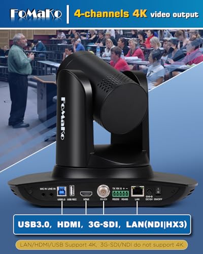 Image of FoMaKo 4K 30X PTZ Camera HDMI with NDI and AI Auto-Tracking SDI PTZ Camera,for Church Worship Education Conference Events,NDI 6 & NDI HX3 Certified(K30NSx3+KC608 Pro) BK30NS3