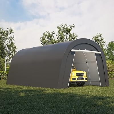FansaFurn Domed Carport, 13X20 Ft Round Portable Garage, Steel Heavy Duty Carport with Ground Stakes, Tensioner and 2 Roll Up Windows PE Fabric Car Port, Garage, Storage Shed, Tent for Storage, SUV