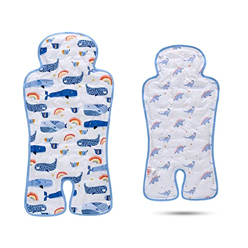 Gel Car Seat Cooler Pad,1 Pack Double Sides-Universal Baby Stroller Ice Cushion Mat,Summer Cooling Seat Liner,Multifunctional Suitable for Baby Dining Chair,Child Safety Seat(Whale + Blue Dinosaur)