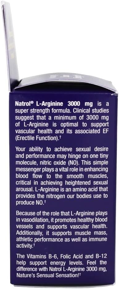 Natrol L-Arginine Tablets, Promotes Stamina and Performance, Supports Sexual and Vascular Health, Contains Nitric Oxide with B Vitamin Complex, Amino Acid, Extra Strength
