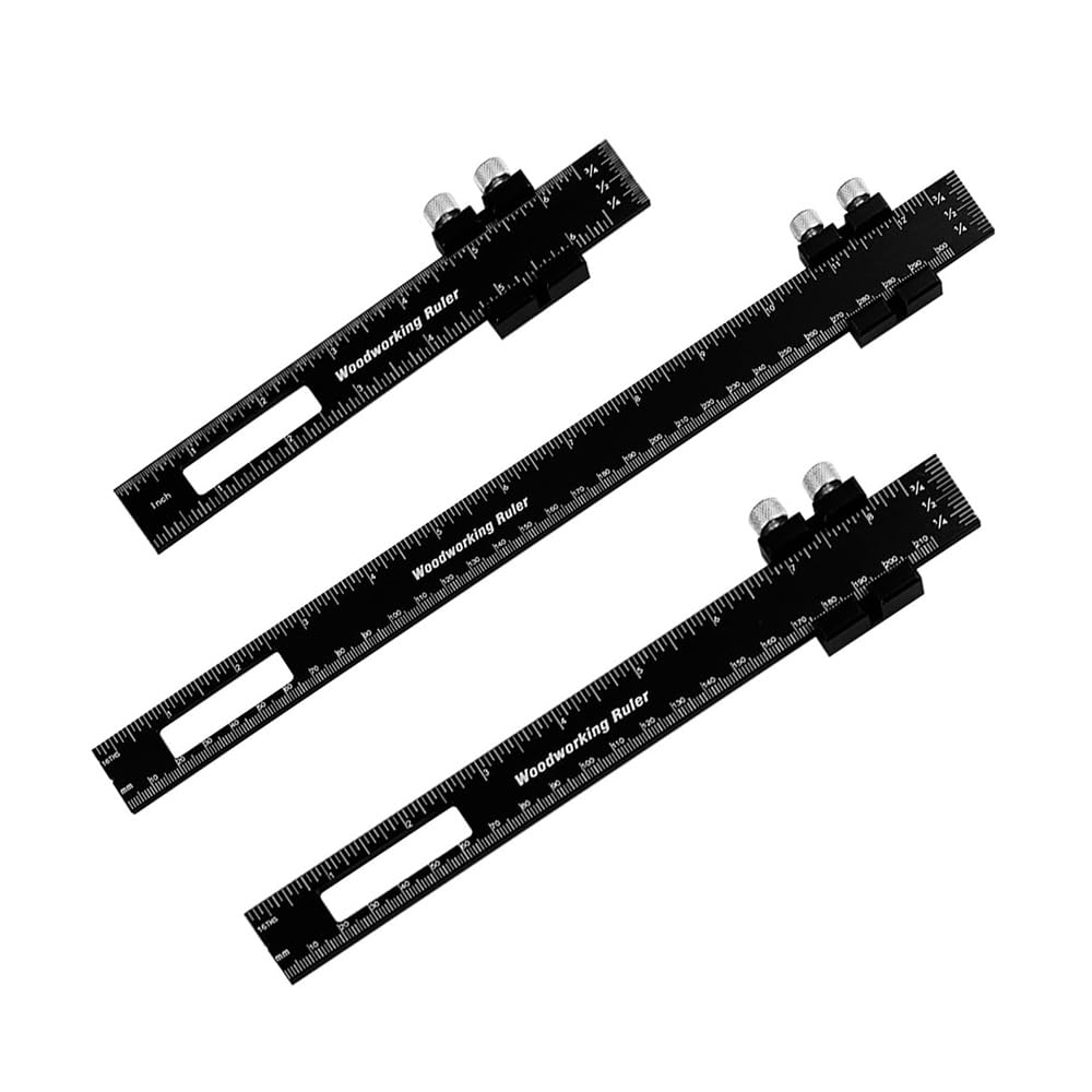 Extending Sliding Ruler Metal Slide Stop Marking Ruler Metric Inch 3-Piece Woodworking Ruler ...