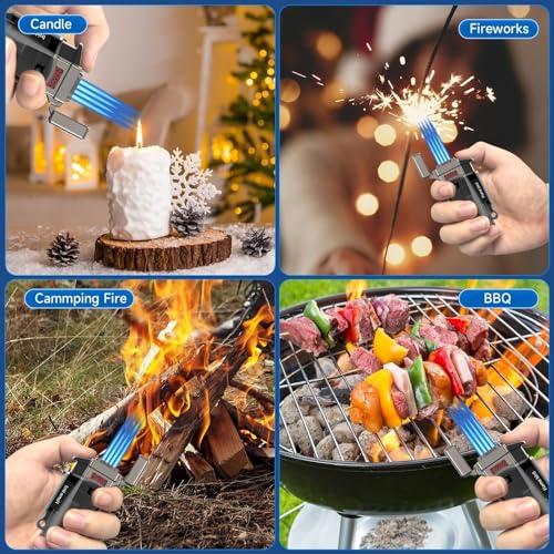 Encendedor Quad Jet Flame resistente al viento negro miniatura 6