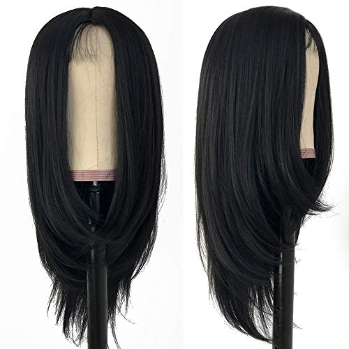 QD-Tizer Natural Straight Hair Synthetic Wig Black Color Long Straight Synthetic No Lace Wigs for Fashion Women 18 inch