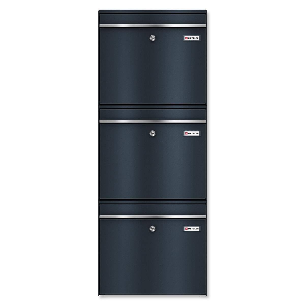 Metzler XXL dreifach Briefkasten für 3er Familienhaus aus massivem Stahl in Anthrazit RAL 7016 - mit austauschbarem namensschild - Wandmontage - 780 x 687 x 116 mm - Vertikal Bk212