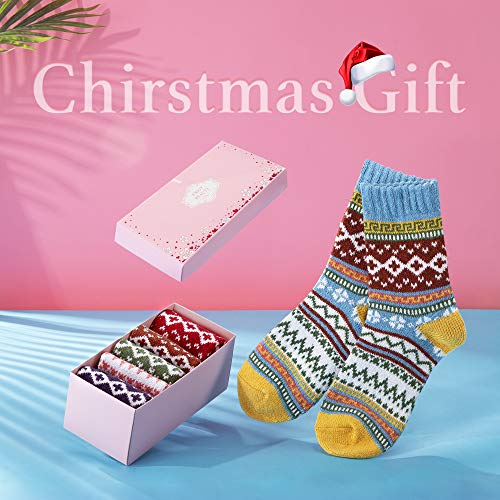 Image of ICEIVY Socks Women, Soft Knit Wool Winter Thick Warm Cabin Fuzzy Crew Women Socks 5 Pack