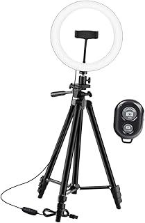 Mikikit 1 Set Photography Ring Light Phone Ring Light Tripod for Phone Table Top Tripod Live Streaming Lamp Vlog Making Beauty Live Ring Light LED Light Creative Round Lamp LED Lamp Black
