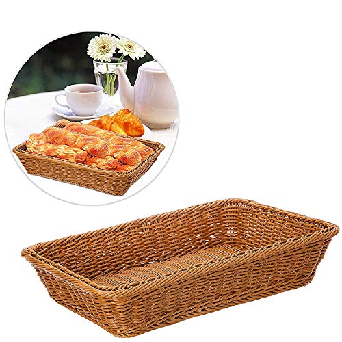 16" Poly-Wicker Bread Basket, Long Woven Tabletop Food Fruit Vegetables Serving Basket, Restaurant Serving, Honey Brown #TOP2