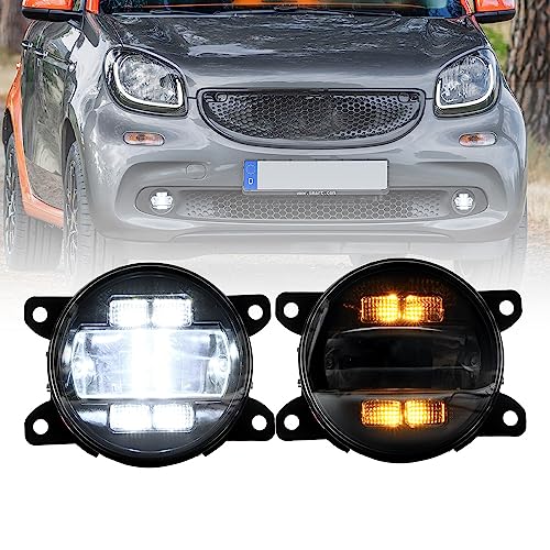 NSLUMO LED-Nebelscheinwerfer DRL Tagfahrlicht für Smart Fortwo Forfour W453, für ben.z Citan Frontstoßstange Nebelscheinwerfer Reflektoren Blinker DLR-Lauflicht 2 Stück Geräucherte Linse