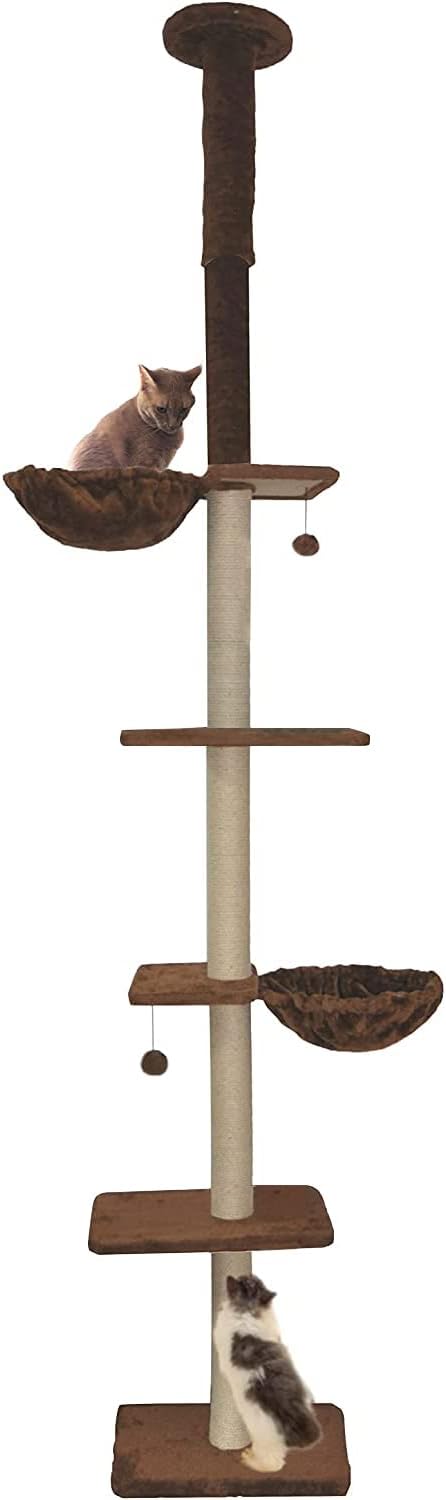 Roypet Upgraded Stable Adjustable 90"-116" Tall Cat Climbing Tree with Perches with Fixing Tool, Coffee