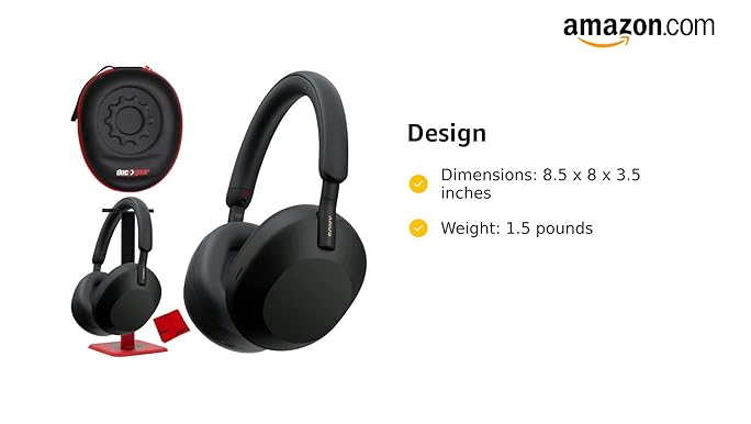 Amazon.com: Sony WH1000XM5/B 無線降噪耳機(黑色)捆綁Deco Gear 硬殼