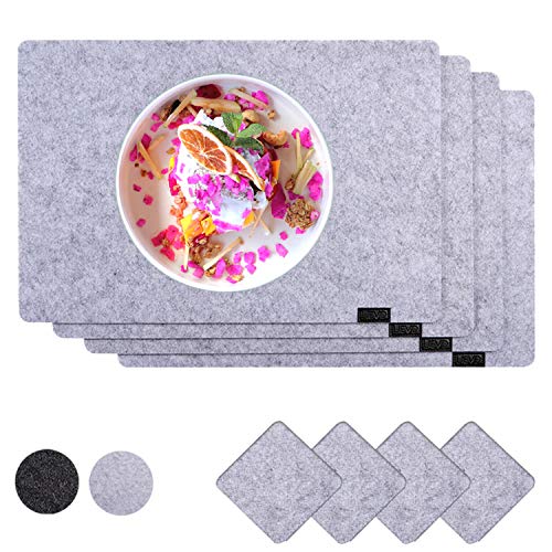 LIEVD Design Platzset aus Filz in hellgrau abgerundet| 8er Set | Tischset abwischbar - 45x30 cm Filzuntersetzer | Tischuntersetzer abwaschbar (4 Platzdeckchen & 4 Glasuntersetzer) Cover