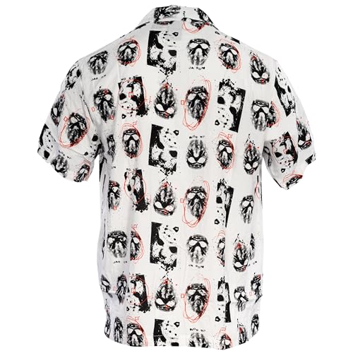 Friday The 13th Jason Mask Scribble White Rayon Button-Up Shirt – Officially Licensed4