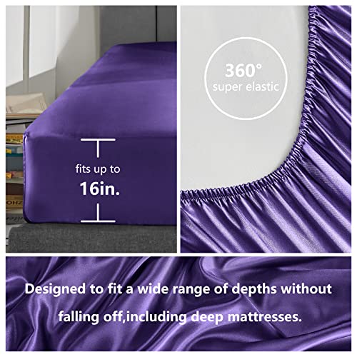 Cozylux Satin Sheets King Size - 4 Piece Purple Bed Sheet Set With Silky Microfiber, 1 Deep Pocket Fitted Sheet, 1 Flat Sheet, And 2 Pillowcases - Smooth And Soft #TOP3